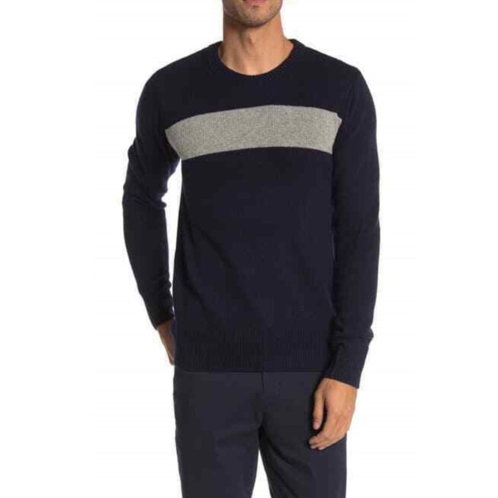 Slate and Stone Navy Gray Stripe Crew Neck Sweater Size Medium